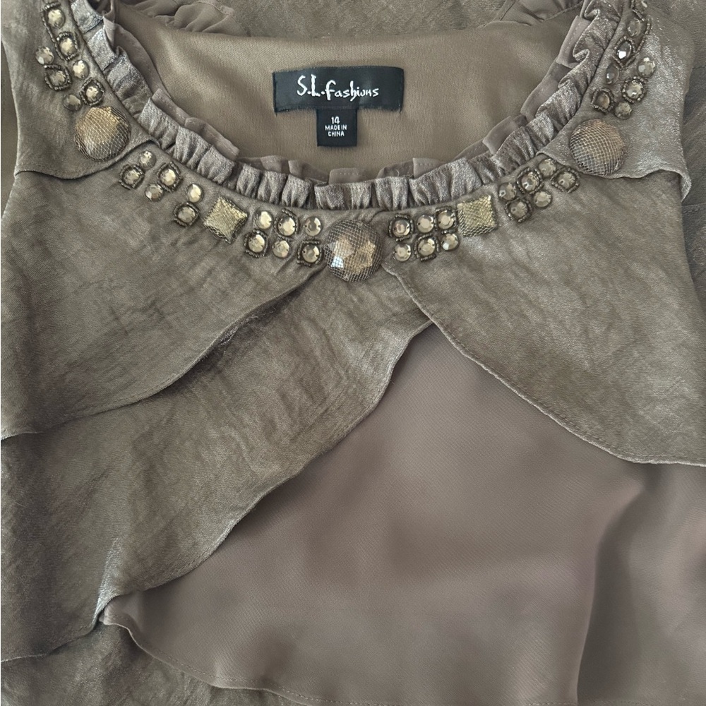 S.L. Fashions Elegant Sleeveless Dress with Embellished Neckline - Picture 8 of 8